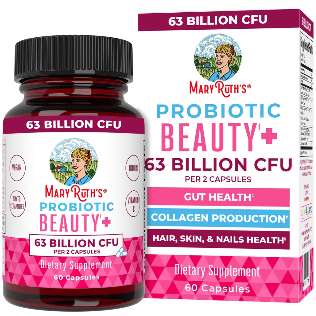MaryRuth 有机体 Probiotic Beauty Capsules 维根·科拉根 支持 抗衰老 古特健康 头发皮肤和钉子维生素 皮肤护理 生物素 = 非GMO项目 验证 = 60 计数