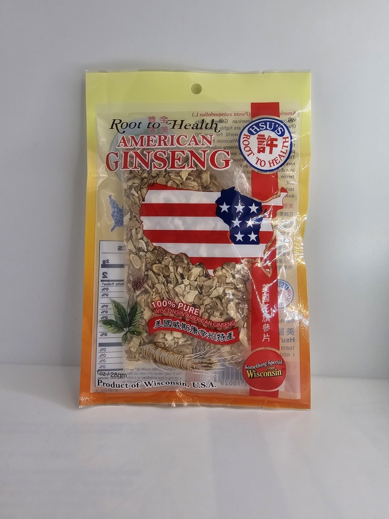 Hsu's root to Health American Ginseng Slices, 1 oz, 栽培于美国威斯康星州马拉松县