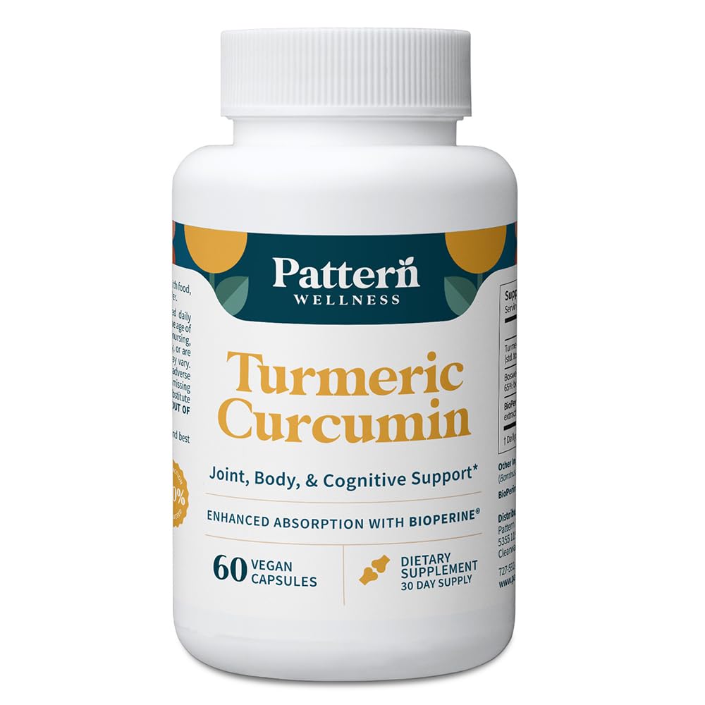 Pattern Wellnity Turmeric Crucumin – 1300mg – 95% Crucuminoids with BioPerine – 黑辣椒 – 联合,认知和免疫支持 – 非GMO,Gluten Free – 60 Capsules