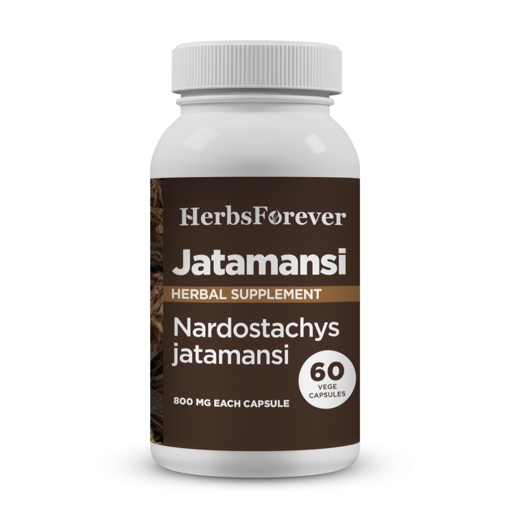 Herbsforever Jatamansi Capsules – Nardostachys Jatamansi – Premium 草药 用于放松,发型护理,以及健康 – 60 Vegan Capsules, 800 Mg 每人