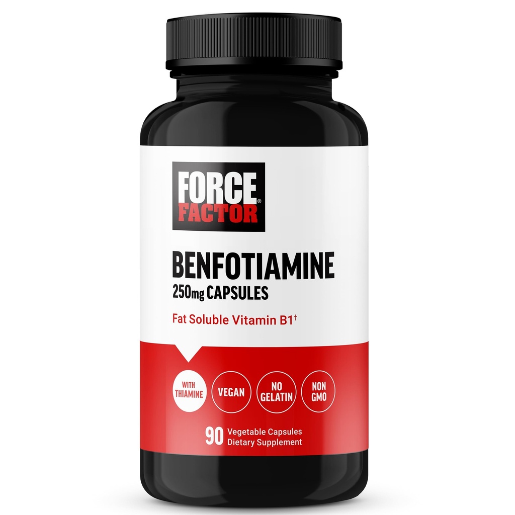 FORCE FACTOR BENFOTIMINAMIN+ Thiamine 补充剂,脂肪溶性维生素B1 用于高吸附,非GMO,Vegan,90 蔬菜卡普尔