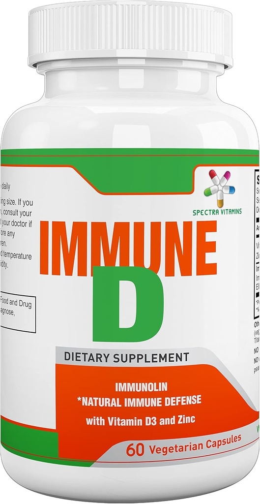 Spectra Vitamins Immune D 支持食用增生剂与Immunolin,Vitamin D3,Zinc,Ellagic Acid 促进全季强力免疫系统,60 Capsules.