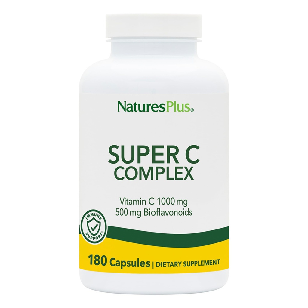 NatusPlus Super C Complex - 180 capsules - 1000mg 维生素C + 500mg Bioflavoids - Vegan, Gluten Free - 90 services