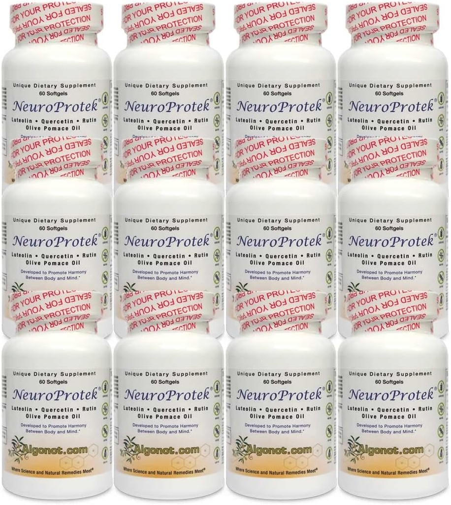 Algonot NeuroProtek 12 Pack:唯一使用橄榄油的脂质Luteolin产品. Olive Pomace Oil的Luteolin, Quercetin & Rutin的组合(减价包)