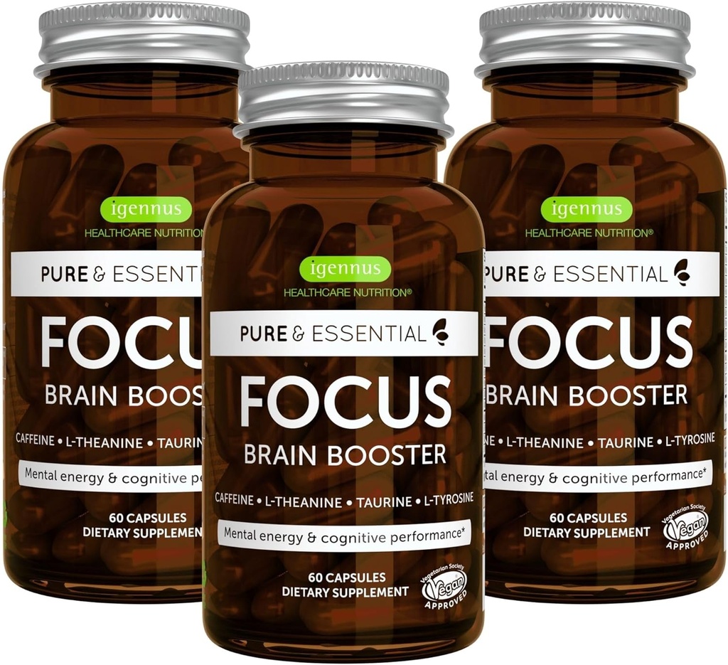 Igennus Focus - Notropic 配有200mg天然咖啡因,甲基B维生素,L-Theanine,Taurine,L-Tyrosine,清洁能源,脑促进和认知性能,Non Jittery,180 Capsules