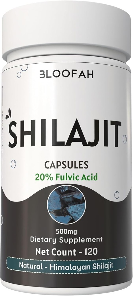 Shilajit Capsules 500mg → 20% 提取纯化 Asphartum → 天然草药补充 → 非GMO, Gluten-Free, GMP-认证 → 容易吞(120个数(一包))