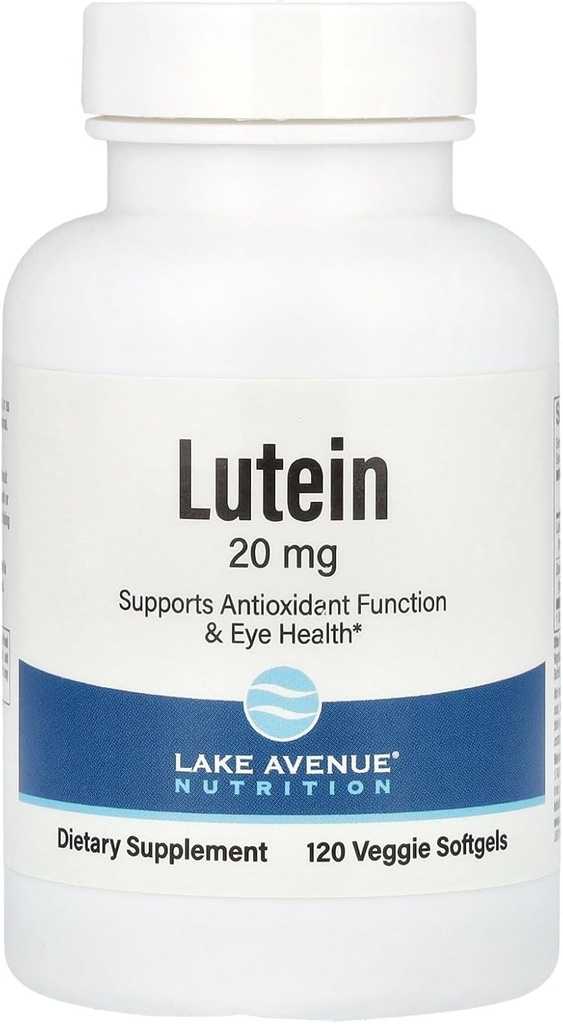 湖大道Lutein - 与来自Marigold提取的Lutein & Zeaxanthin - 支持抗氧化剂活动和眼部健康 - 蔬菜友好型,非GMO - 20 mg - 120 Veggie软胶