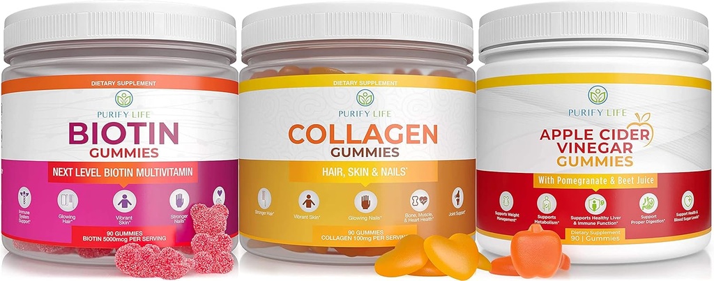 纯净生活 苹果苹果醋、Collagen & Biotin Bundle、Gut Health & Digestion、Gummys for Hair Growth、Healier Skin & Nails、Vegan、Gluten Free、N-GMO 全部自然补充