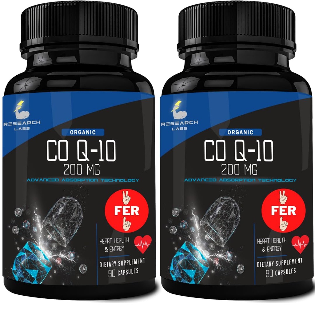 研究实验室 180 Softgels 高级吸收 200mg CoQ10 w/Black Pepper 提取 2 for 1 Ad. Organization, Gluten Free, 心脏健康支持, 能源生产, 抗氧化剂补充剂
