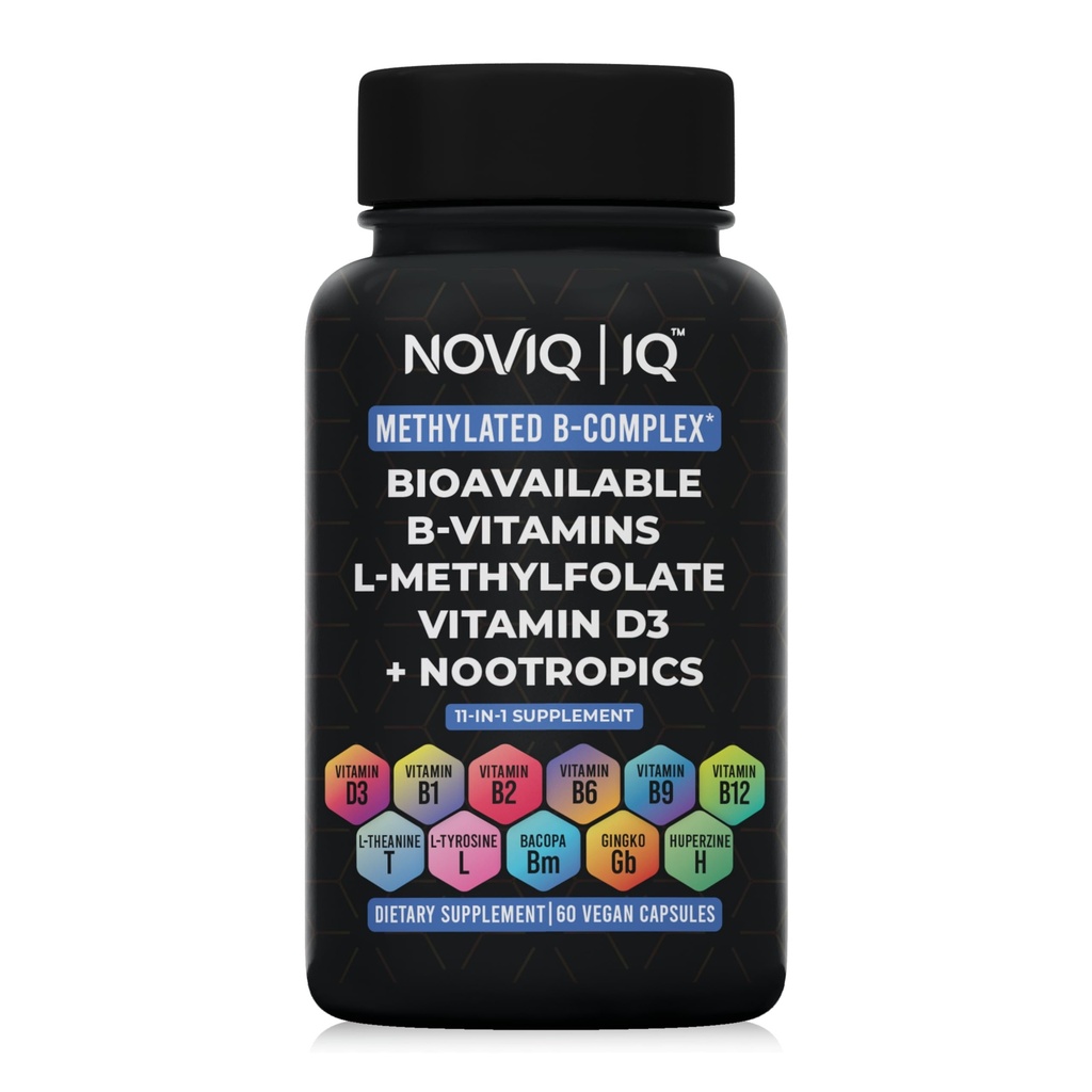 11-in-1 甲基化B-复合物补充剂:680mcg L-甲基福酸酯(5-MTHF) Thiamine(B1) Riboflavin(B2) Pyridoxal(B6) Methylcobalamin(B12) - VegD3® + Nootrophics - 1,100mg+ 服务 - 60 个数