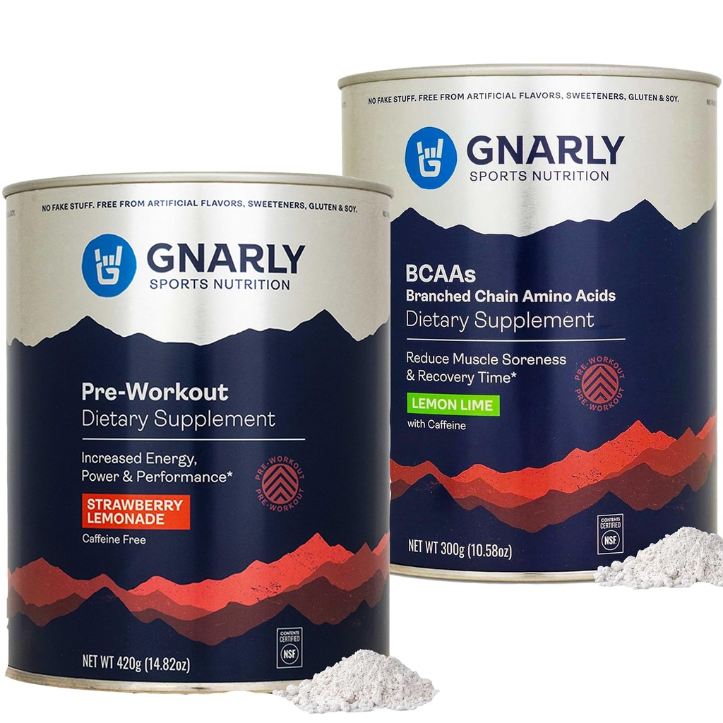 Gnarly 营养 Gnarly 预研草莓柠檬酸咖啡因免费(14.82oz) BCAAs柠檬莱姆(10.58oz)