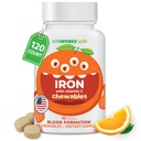 配有维生素C50mg Chewable Tables - Tasty Natural Flavored - Vegan, Vegetarian, GMO- Free, Nut Free - 饮食铁补充 - 儿童血液形成 - 120 配有