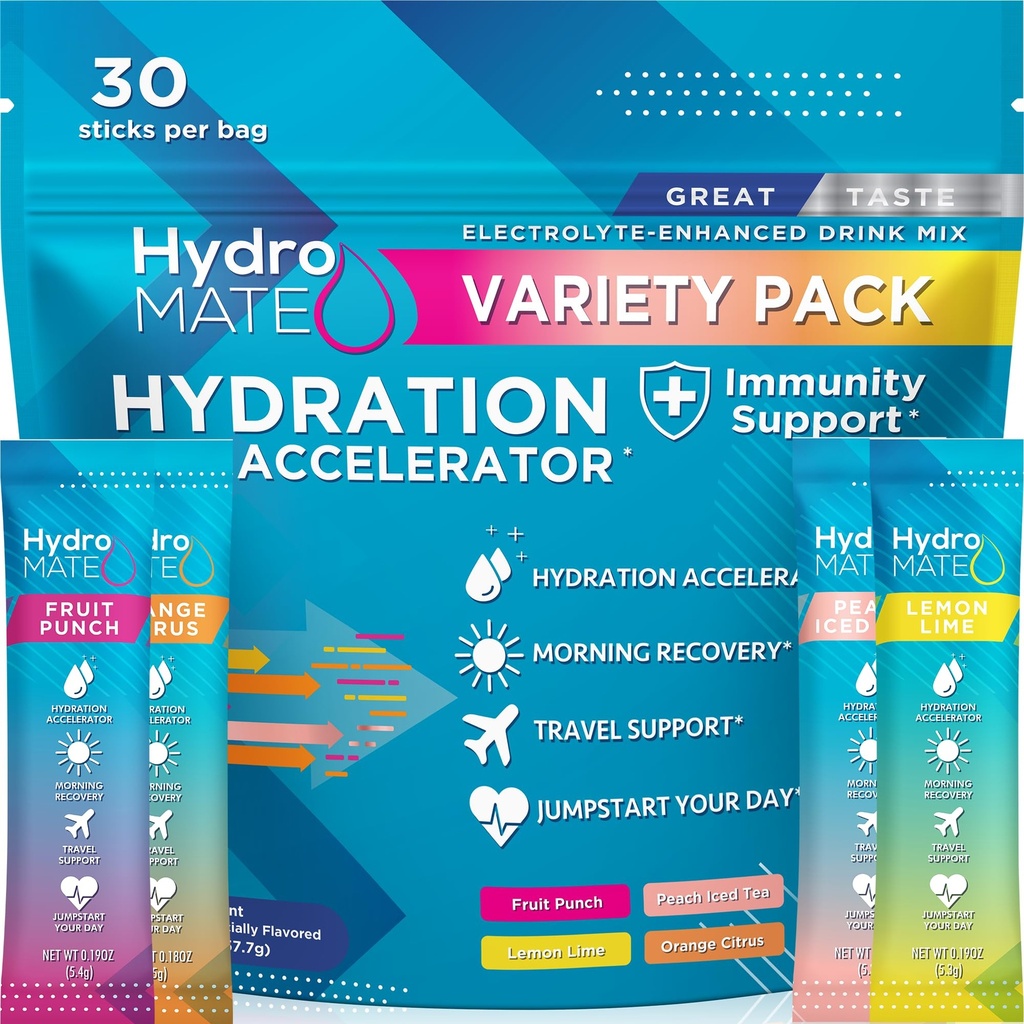 HydroMATE 电解质粉状变异包 水分包 低糖 30 计数