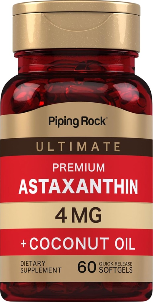 Piping Rock Astaxanthin 4mg → 60 Softgels → 与椰油 → Algae 抽取 补充 → 非 GMO, Gluten Free