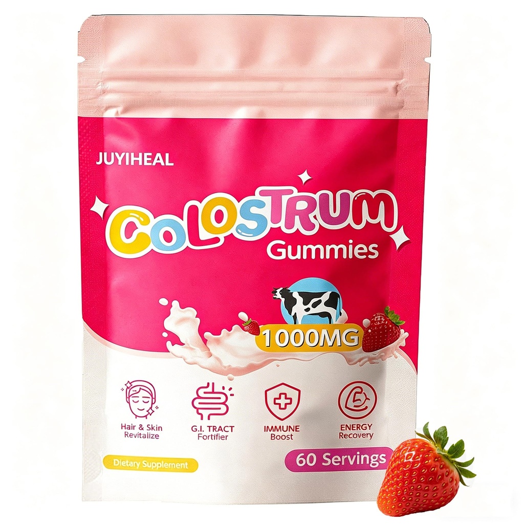 Colostrum Gummys, 1 000 mg grass Fed Colostrum Chews Colostrum 古特健康、头发生长、美容和免疫支持、草莓Flavor 60服务品补充品