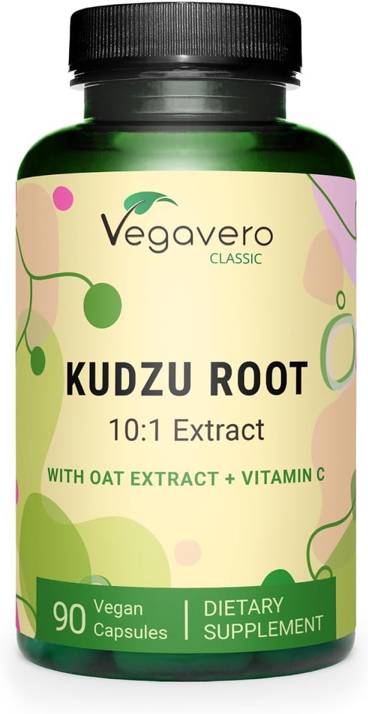 Vegavero Kudzu root + 12.000 mg of Kuzu root + 12.000 mg → Non-GMO & Vegan + + 支持绝经 + Oat 提取 + 维生素 C + 90 Capsules