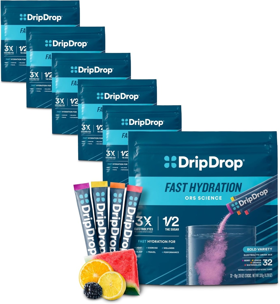 DripDrop 水分包 - 粗体 Varige Pack - 单服务电解质 粉末 饮料 混合物 - 西瓜,贝里,柠檬,橙色 - 非GMO, Gluten Free, Vegan - 192棒