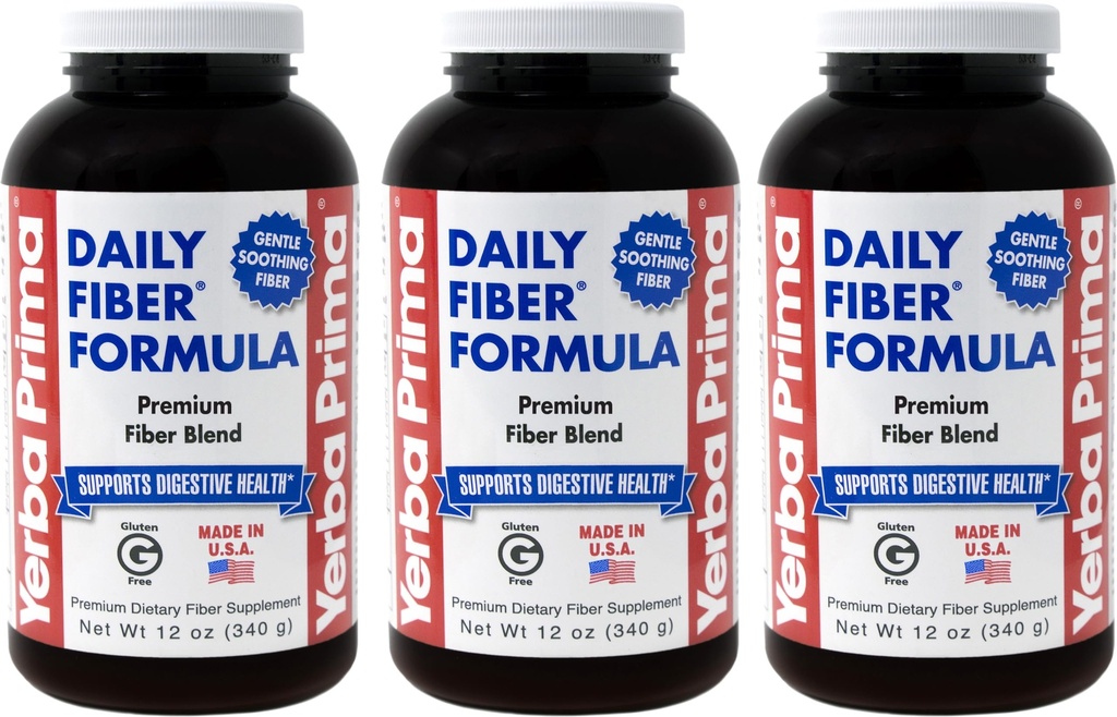Yerba Prima Daily Fiber 配方粉 - 12 oz (Pack of 3) - 可溶性和难溶性饮食纤维补充剂 - Colon Cleanse - Vegan, Non-GMO, Gluten-Free