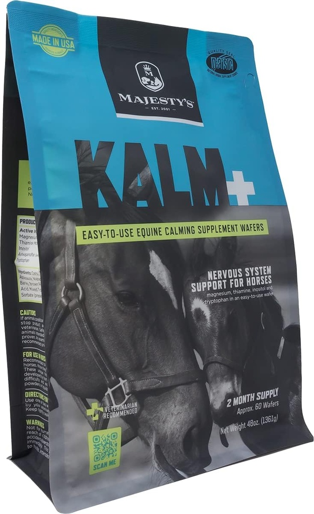 Majesty's Kalm Wafers - 支持马/Equine平衡行为和正常神经系统功能 - Tryptophan,维生素B1,冬樱桃,Inositol - 60 Counter (2个月供应)