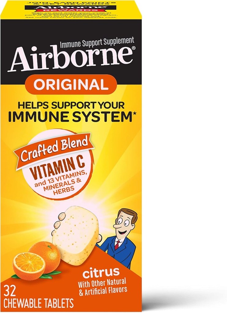 空载维生素C 1000mg(每服一次) Citrus Chewwable 片片(32个数在一个盒子中),Gluten-Free Imune 支持补充剂,配有维生素A C E, ZINC, 硒, Echinacea & Ginger, 抗氧化剂