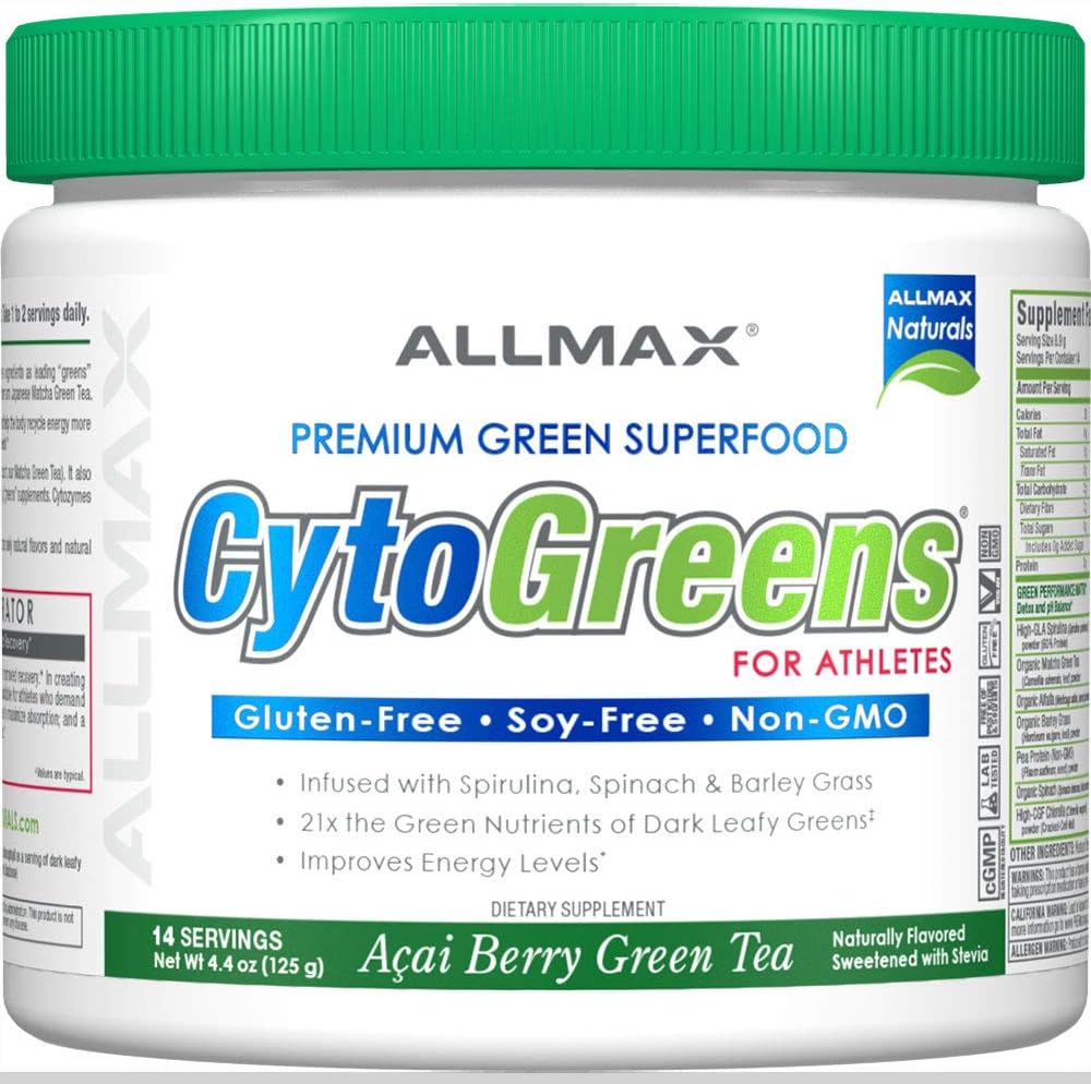 AllMAX 营养 - Cytogreens Super Greens 粉末,注入螺旋藻,菠菜和大麦草,支持Immune健康和消化功能,Vegan友好,125格拉姆
