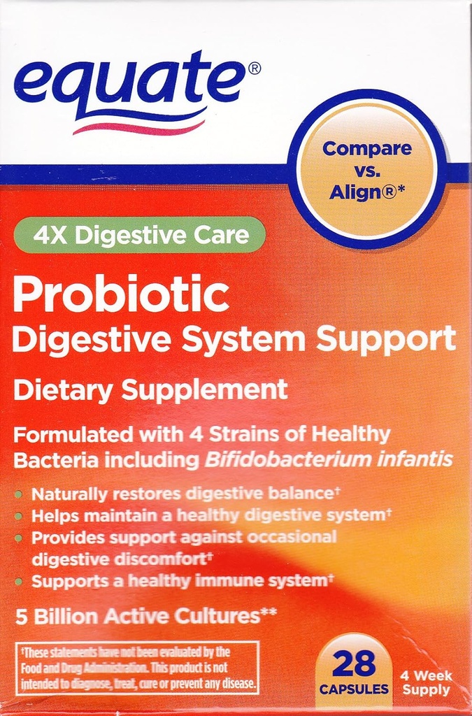 Equate - Probiotic,消化系统支持,4X消化护理,28 Capsules (Compare vs. Align)
