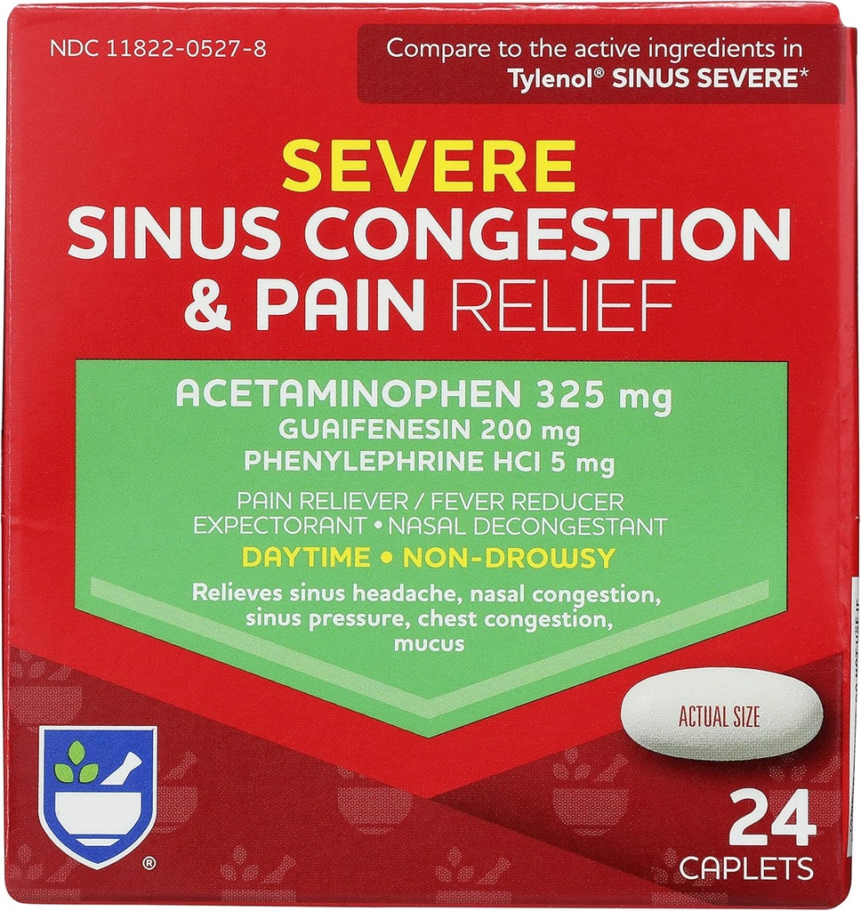 日间重度援助 重度中毒和疼痛治疗 - Acetaminophen, 325 mg - 24 Caplets QQ 多症状非昏睡治疗 QQ感冒和流感治疗 成人感冒和疼痛治疗