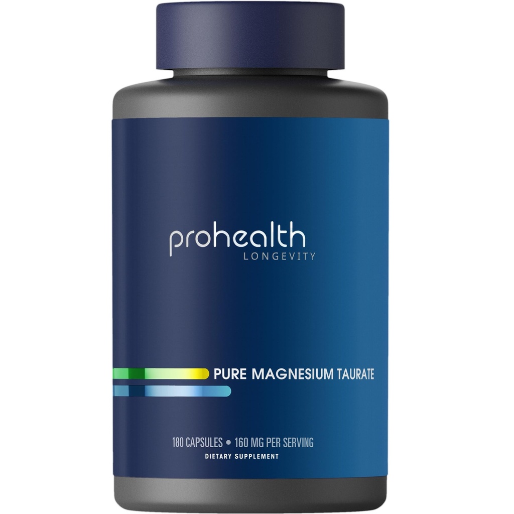 ProHealth Pure Magnesium Taulate, 160mg / service = 健康老化的最佳生物利用率补充 – 支持大脑、心脏和肌肉健康 – 第三方质量测试 – 180卡普尔