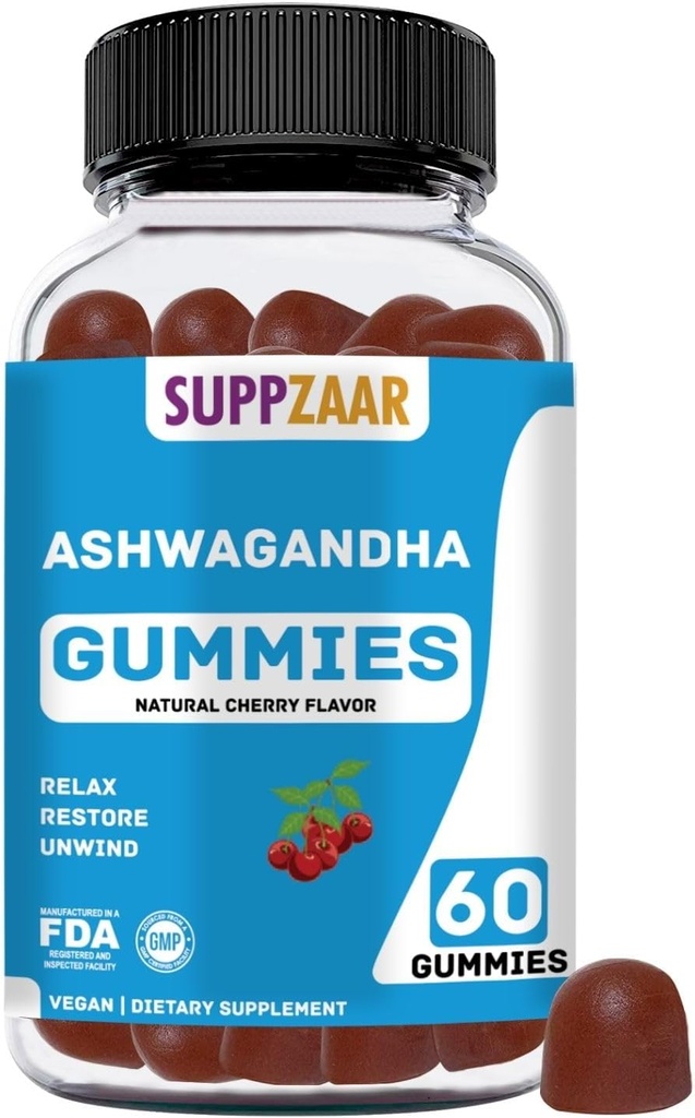 750mg Ashwagandha Gummys 配有维生素D & Zinc + 60 服务 | Vegan Gummy,无糖无糖,非GMO和植物 + 支持睡眠,Mood,和平静