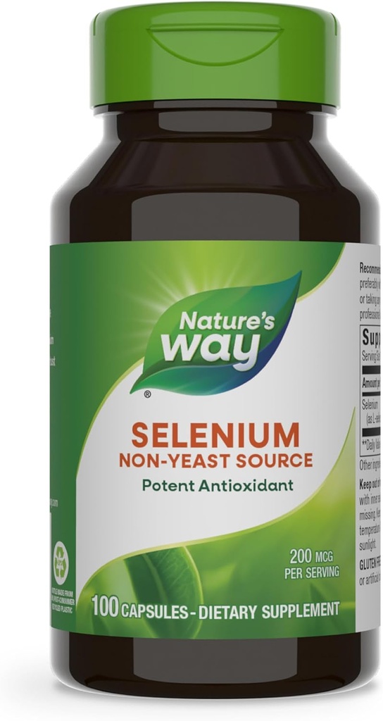 Nature's Way Selenium,非 Yeast source, Potent 抗氧化剂, 100 Capsules (Package May Vary) (Package May Vary) (英语).