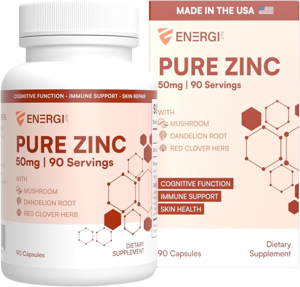 ENERGI 锌与维生素A,B-3和B-6混合,Immune 支持补充 与 Marshmellow Root, Dandelion 根提取 & Shiitake Mushroom, 90 锌补充 Capsules