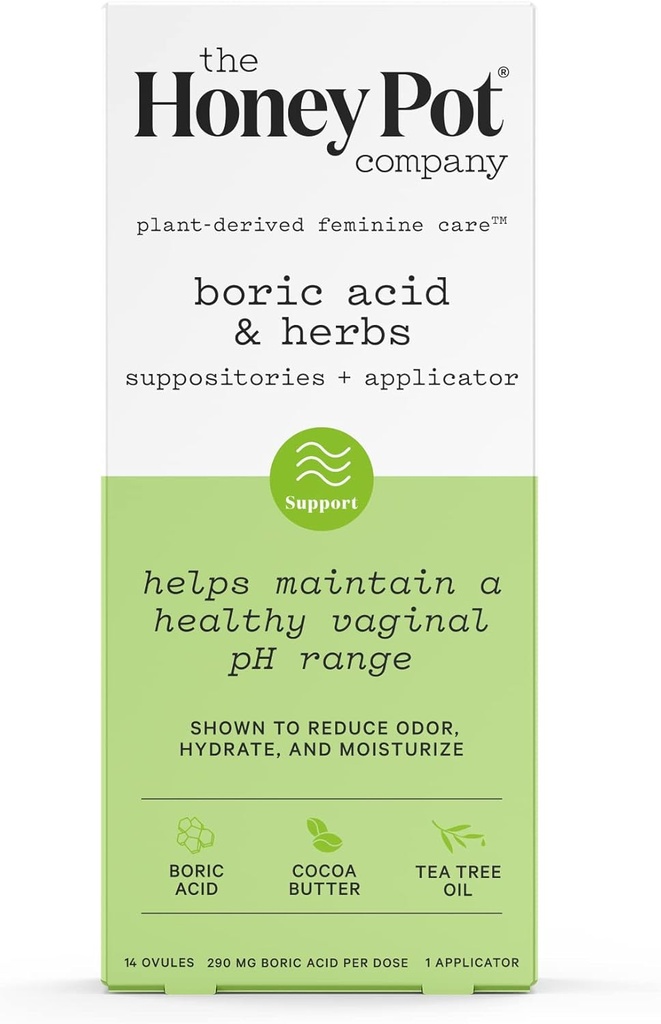 蜜壶公司 7日 Boric Acid & Herbs 套件 - 保持和平衡健康阴道pH,管理气味,水合物,和摩斯丁酸 - 妇科医生测试