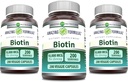 美国制造的Biotin 10000 mcg Veggie Capsules 维生素B7 补充 | Non-GMO | Gluten Free|(200 Counter | 3 Pack)
