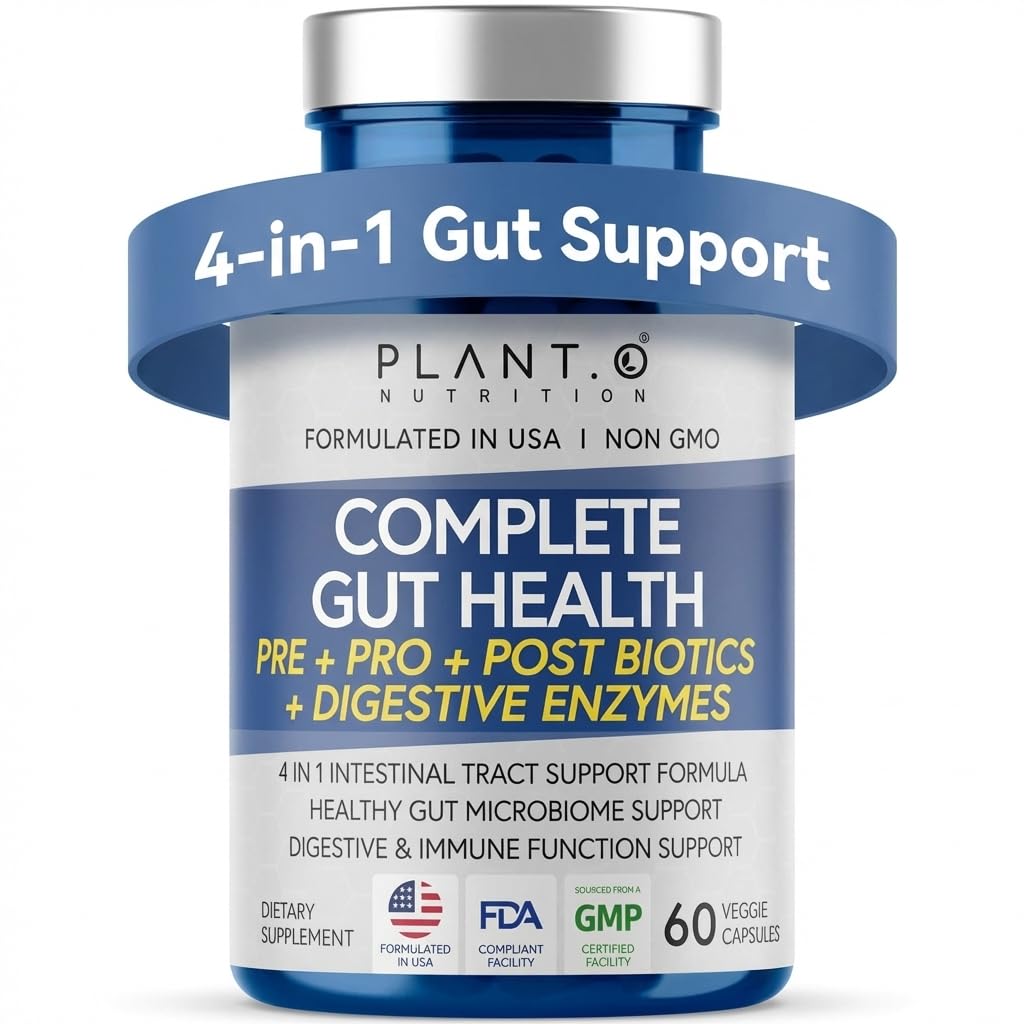 4-in-1 Gut Health Support – Prebiotics + Probiotics + Postbiotics + Digestive Enzymes – DE111 Spore Probiotic for Digestive Support & Bloating – Non-GMO, Made in USA – 60 Veggie Capsules