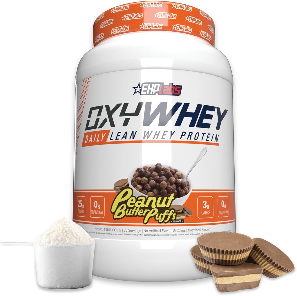 EHP Labs OxyWhey 蛋白质隔离 – 25g 高蛋白,低碳,无糖食用替代剂 – Lean Whey Powder for Muscle Recovery – 非GMO, Gluten Free – 25 serves – 花生酸奶粉