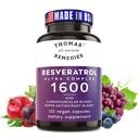 托马斯的全自然补救措施 Resveratrol 1600mg 有机跨生殖杆菌抗氧化剂补充剂 有机葡萄籽提取剂和奎西丁抗衰老和心血管支持 120 Capsules