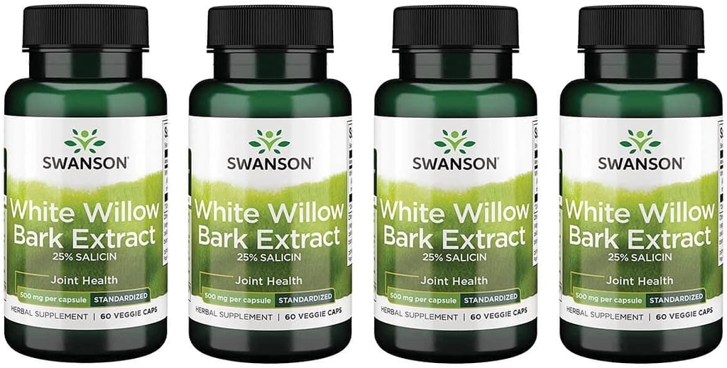 Swanson 最大强度 白柳酒 提取- 推广 联合支持和肌肉救济- 标准到 25% Salicin- Natural Supplement with no Stomach Irited (60 Veggie Caps, 500 mg Each) 4 Pack