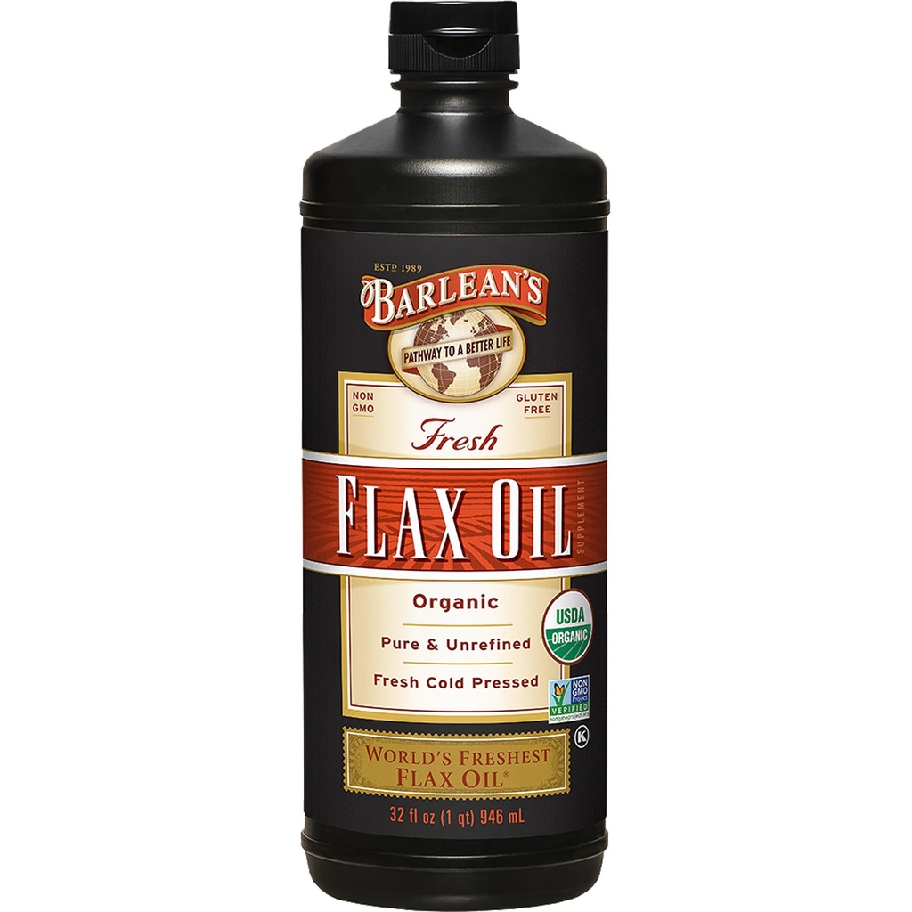 Barlean's Organical Flaxseed Oil Liquids, Cold Press Flax Seeds, 7,640mg ALA Omega 3 Fatty Acid 联合和心脏健康及健康消化补充, 32 oz