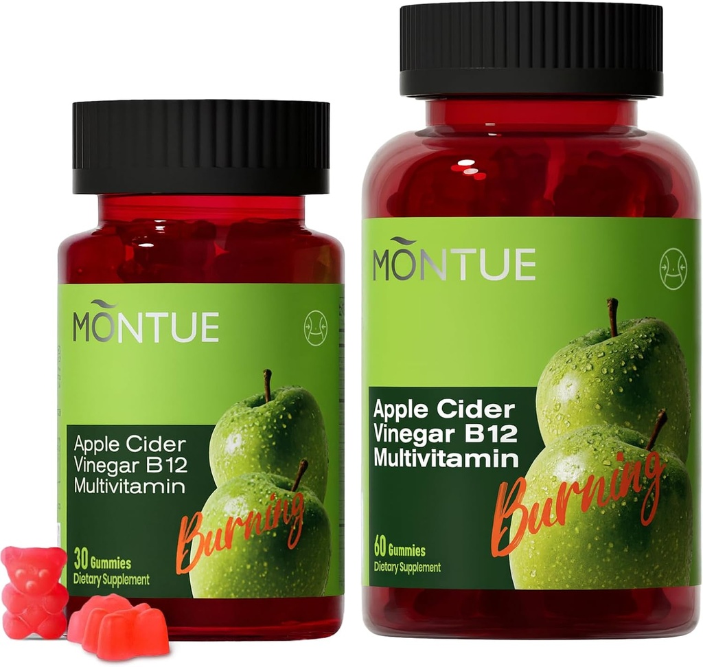 Apple Cider Vinegar Gummys B12 多维特敏,ACV 补充Gummy Vitamins, 女性和男性的Vegetarian 补充,Non GMO, 支持正常能量水平和Gut Health 60 Gummys (90)