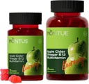 Apple Cider Vinegar Gummys B12 多维特敏,ACV 补充Gummy Vitamins, 女性和男性的Vegetarian 补充,Non GMO, 支持正常能量水平和Gut Health 60 Gummys (90)