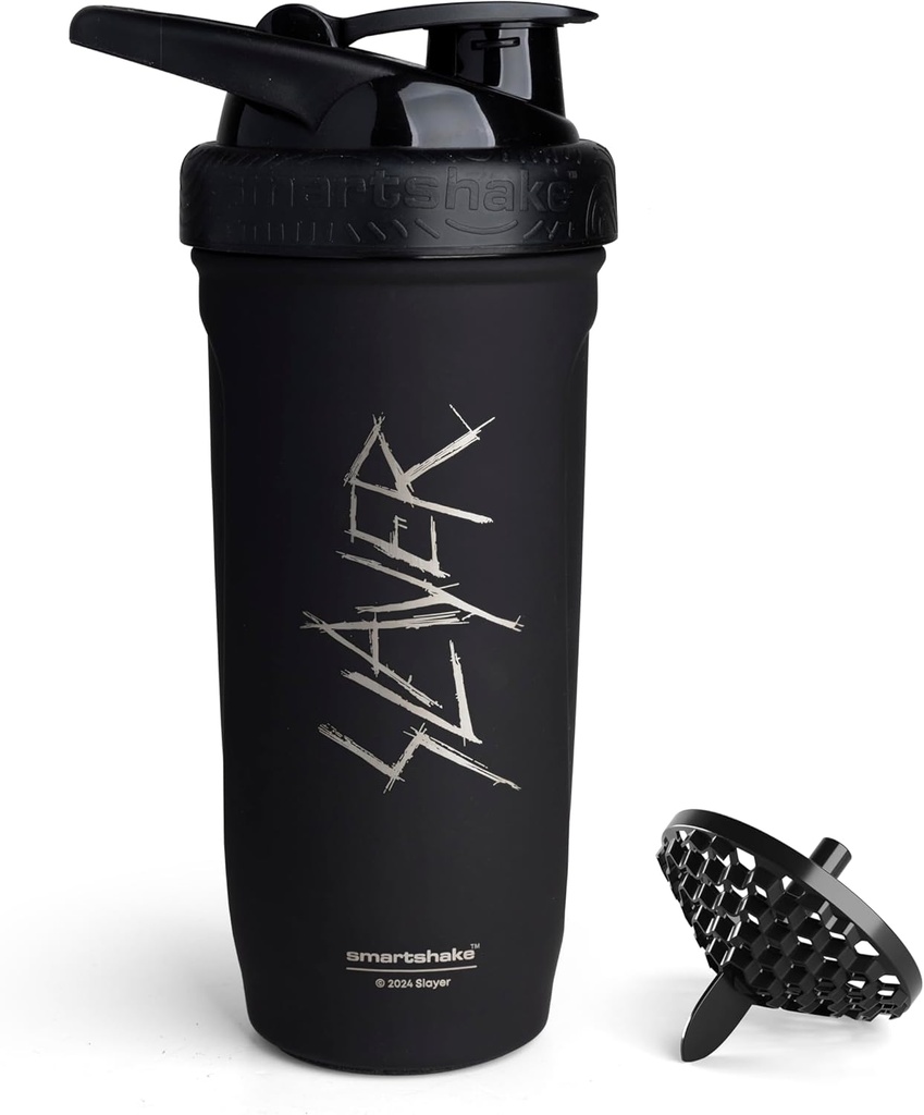 Smartshake Rockband Reforce Stainless Steel 蛋白质摇摆瓶 - 非绝缘胶体瓶 - 金属摇摆瓶 - 900毫升 - 30 oz - 防漏螺丝上 Lid - BPA Free QQ Slayer, Scratchy Logo