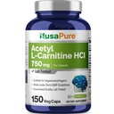 NusaPure Acetyl L-Carnitine 750mg 每顶150 Veggie Capsules(非GMO, Vegan) 高潜力乙酰L Carnitine HCL(ALCAR)