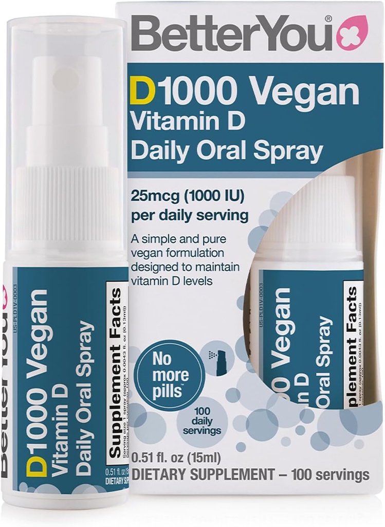 Better You D1000 Vegan Vitamin D 口腔喷洒 - 药片的方便替代品 - Plant-Origin - 促进强骨、牙齿和免疫系统 - 钙吸收援助 - 100 Daily doss - 0.5 oz