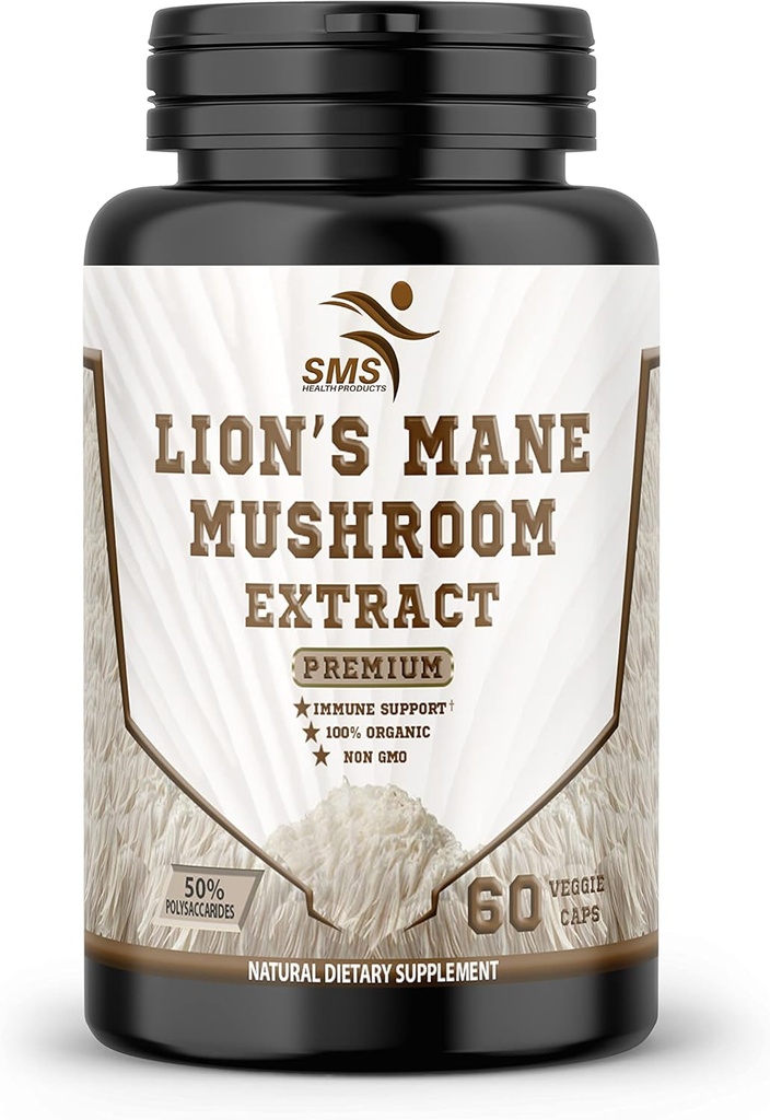 狮子的马内药丸 蘑菇 口罩(60 Veggie Capsules) 30% Polysaccharides - Lions Mane Capsules QQ 大脑补充,用于脑健康和记忆支持