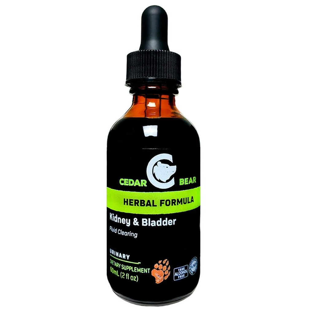 Cedar Bear Kidney & Bladder 混合了液态草药补充剂,该补充剂可以舒缓、调制和支持液态动力学,用于喷雾器和尿液系统2 Fl Oz