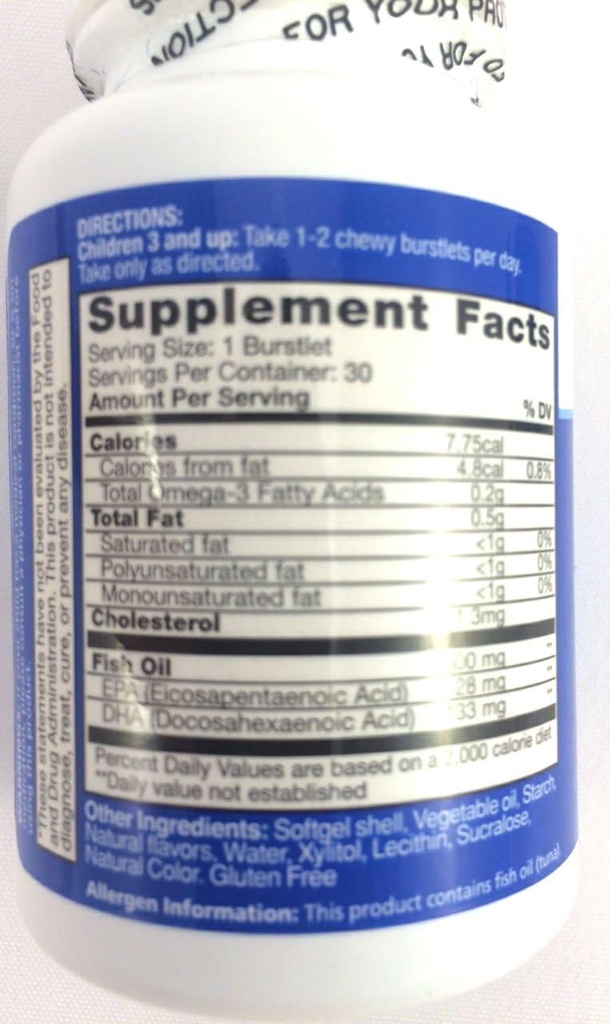 儿童智能Hi DHA Omega-3 Fish Oil 30 ea, Chewable Burstlets, Berry, Pack of 2 (中文(简体) ).