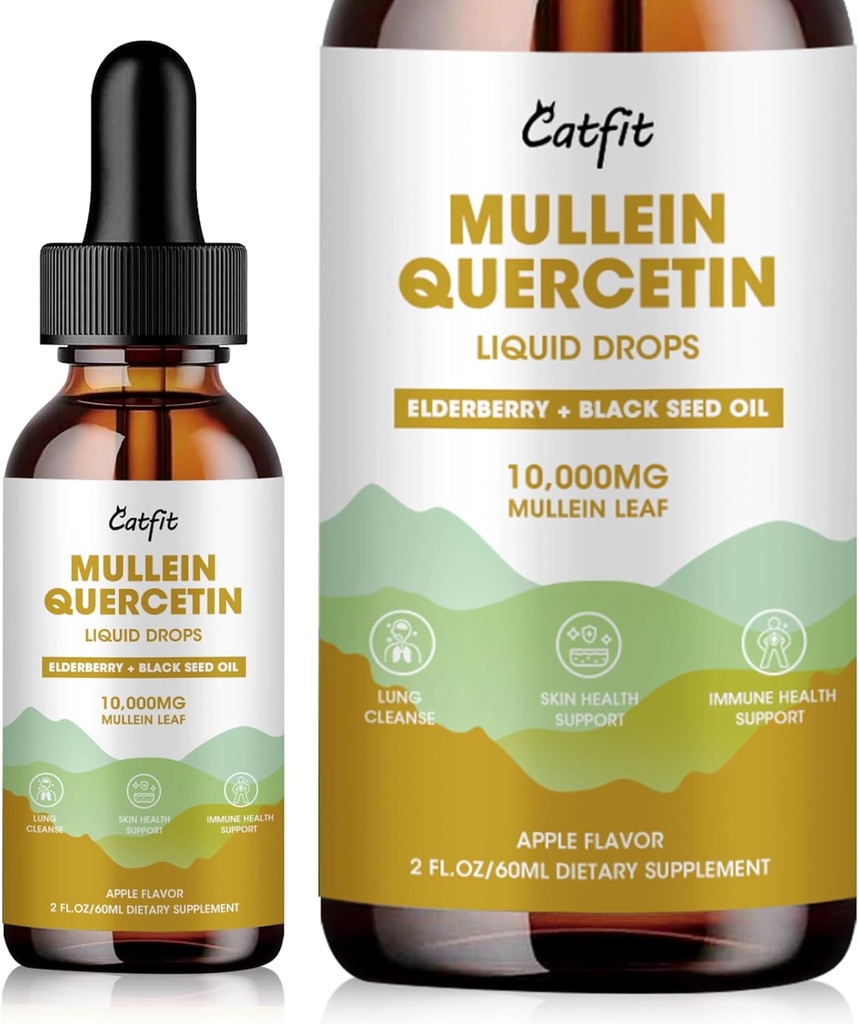 Catfit Lymphatic Draugage Drops for Lungs - Mullein Leaf 提取液体补充剂 - Lung cleanse for Smokeers - 强效的 Mullein Tincure for Imune, Skin and Respirate 健康支持 - 1 Fl Oz