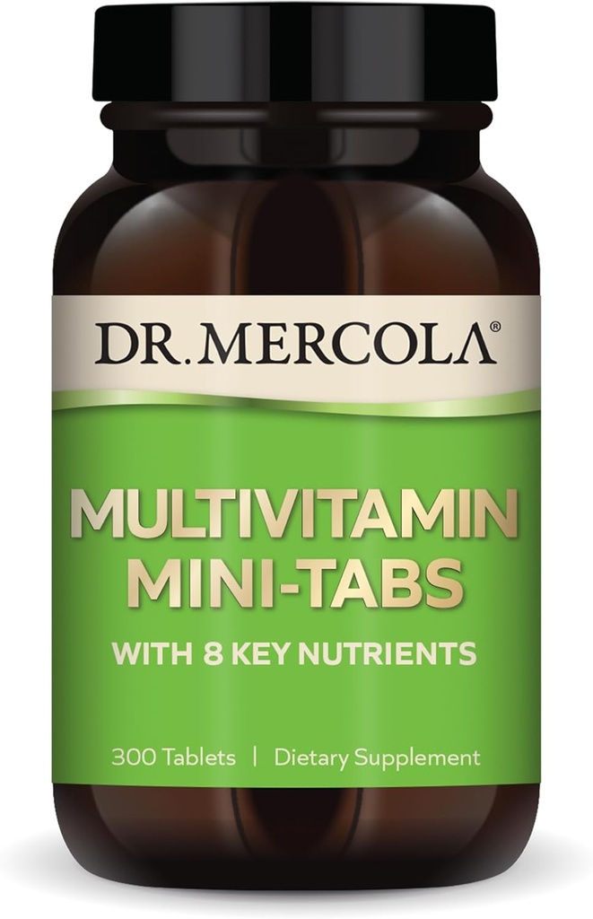 Mercola Multivitamin Mini-Tabs博士,30位服务者(300张牌匾),配有8位关键营养剂、膳食补充剂、支持免疫和脑健康,非GMO