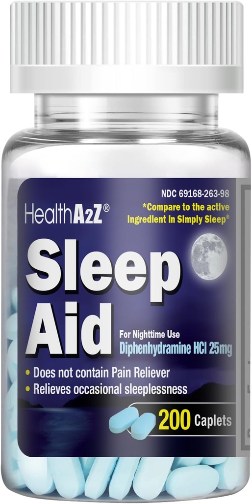 健康A2Z 睡眠援助 200卡片 双酚胺HCl 25mg 常规强眠药 安全与非哈比特-Forming