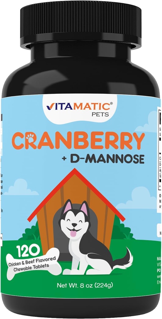 维他命Cranberry for Dogs – 120 Chewable Tablets – 配音:D-Mannose 苹果苹果苹果苹果苹果醋和维生素C – Urinary Tract & Bladder 支持狗